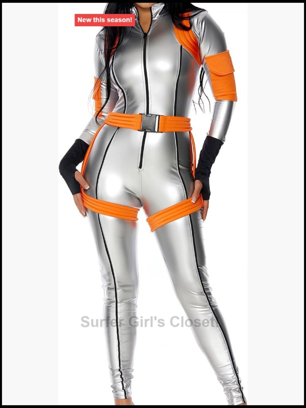 Astronaut Costume 4pc Zip Jumpsuit Garter Belt Gloves Halloween